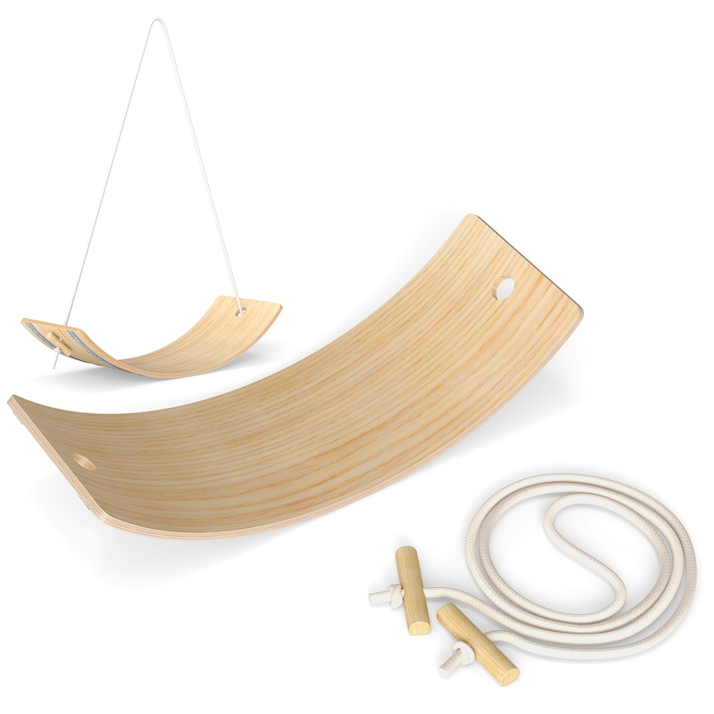 Kids Wooden Balance Board with Rope, Wooden Wobble Board with Felt for Sensory Play, for Toddler 3-6 Years Old
