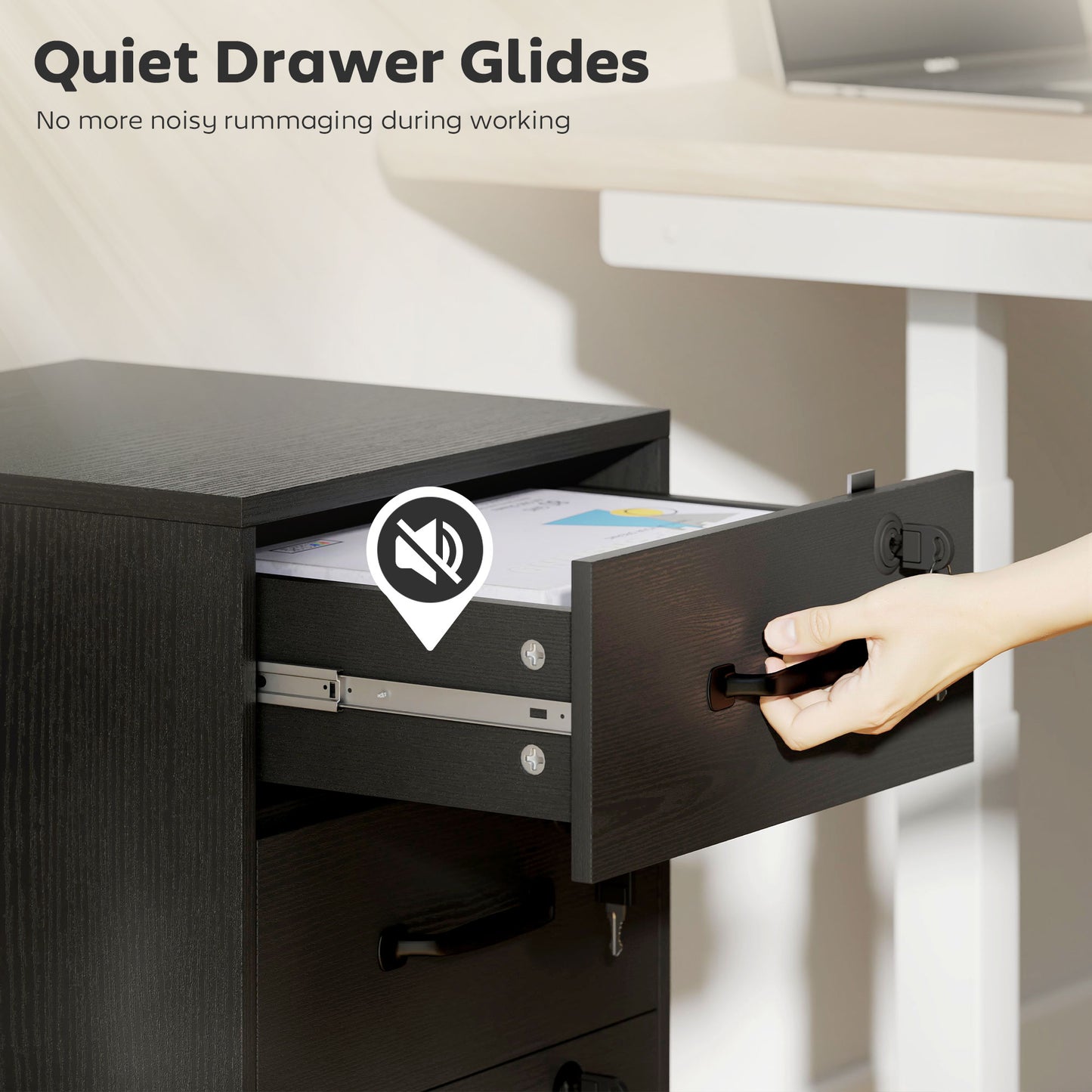 Three Drawer Wood-Effect Filing Cabinet - Black