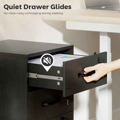 Three Drawer Wood-Effect Filing Cabinet - Black