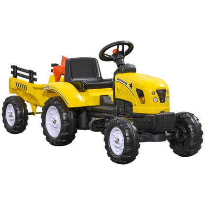 Kids Ride on Tractor with Back Trailer, Shovel & Rake, Horn, Four Wheels Tractor Toy for Child Toddler