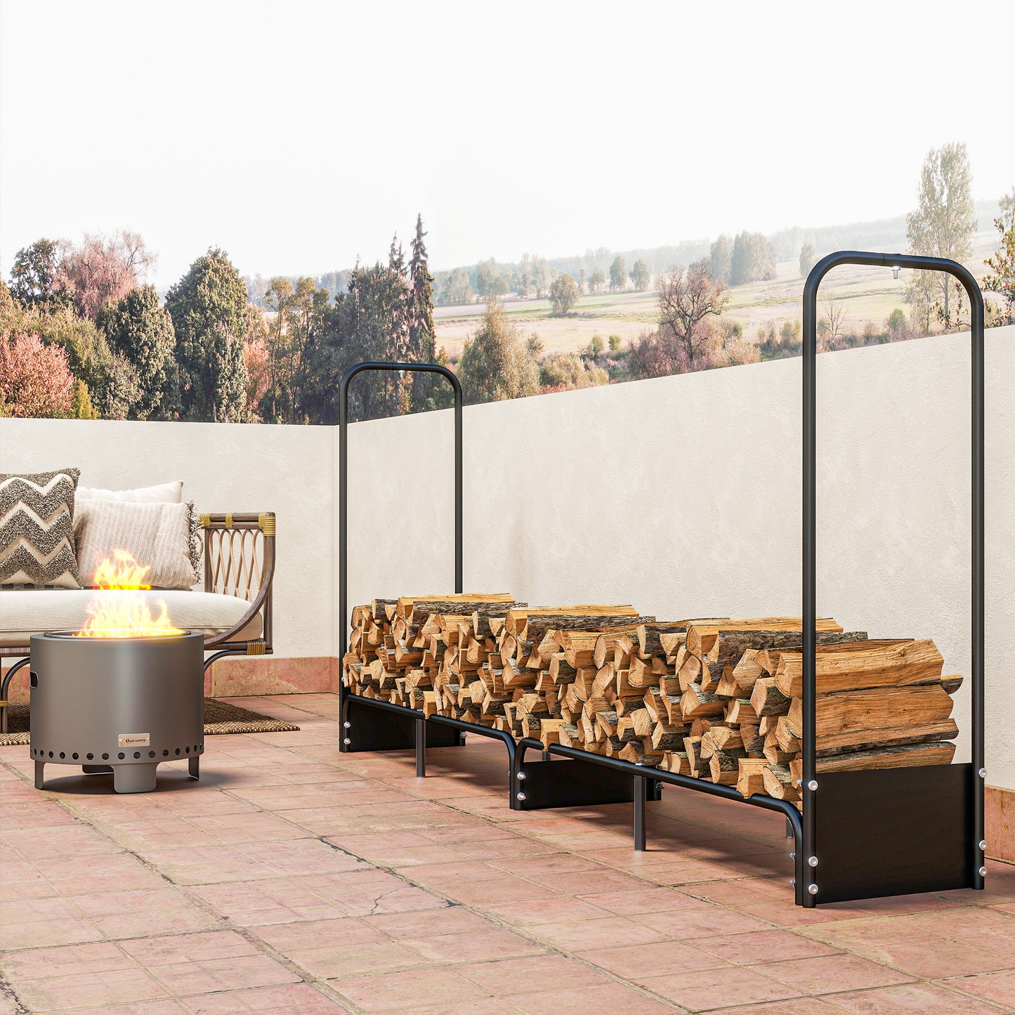 8.5ft Firewood Rack, Heavy Duty Log Storage Holder with Waterproof 600D Oxford Log Cover for Fireplace Fire Pits Outdoor Pati