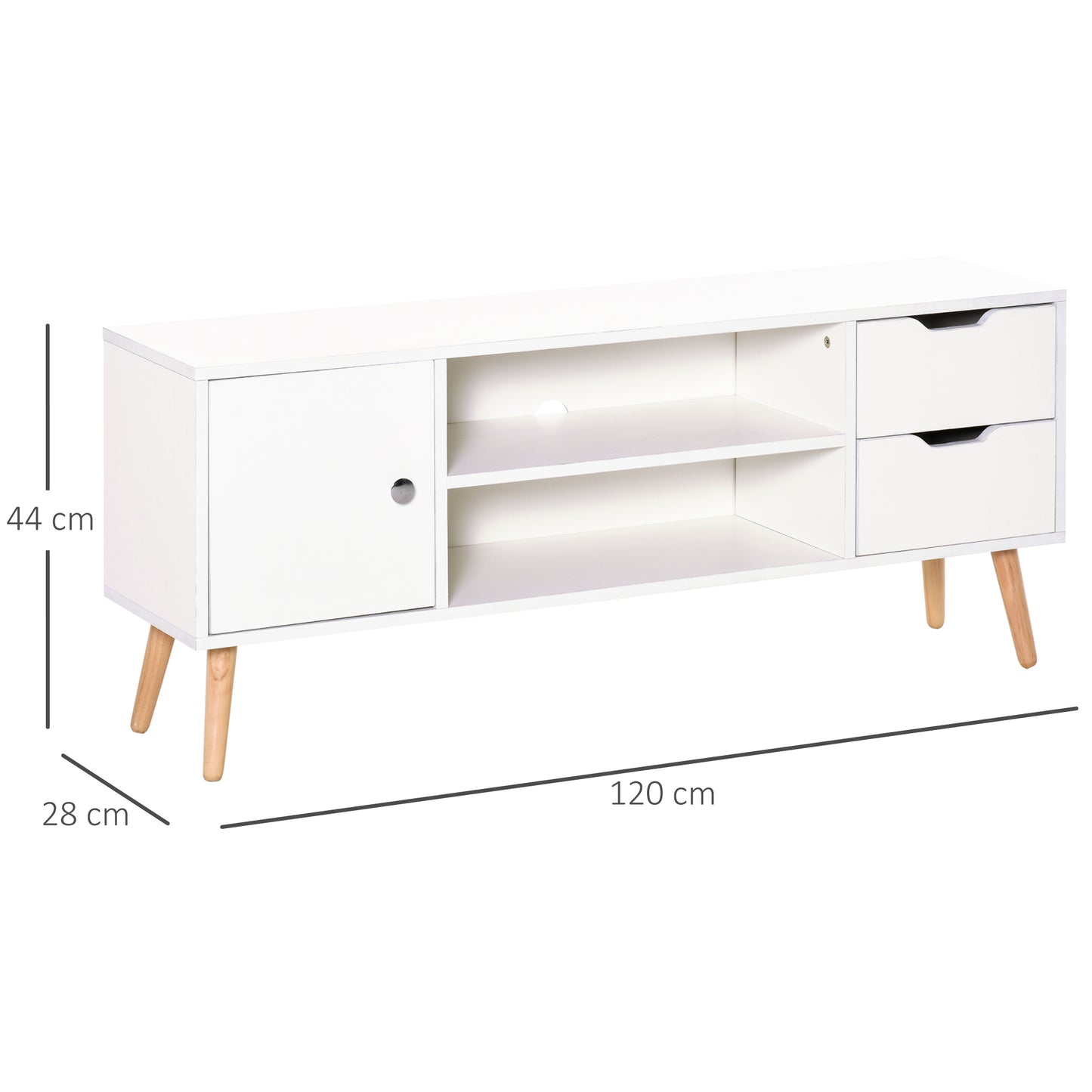 TV Stand for TVs up to 50", TV Console Cabinet with Open Storage Shelf and Drawers for Living Room