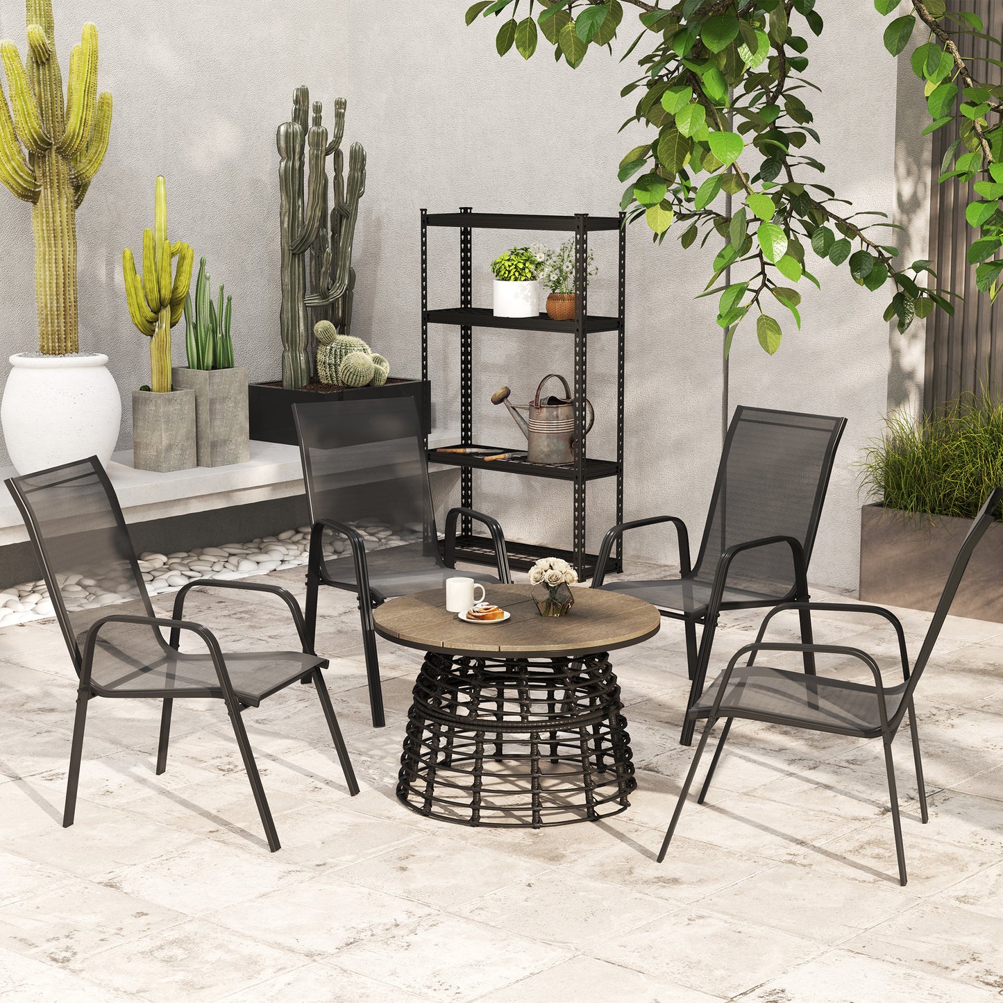 Set of Four Stackable Mesh Seat Chairs - Black