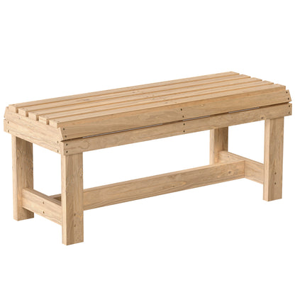 Wooden Outdoor Bench, 2 Seater Garden Bench, Backless Patio Bench with Slatted Curved Seat, Natural Wood Finish