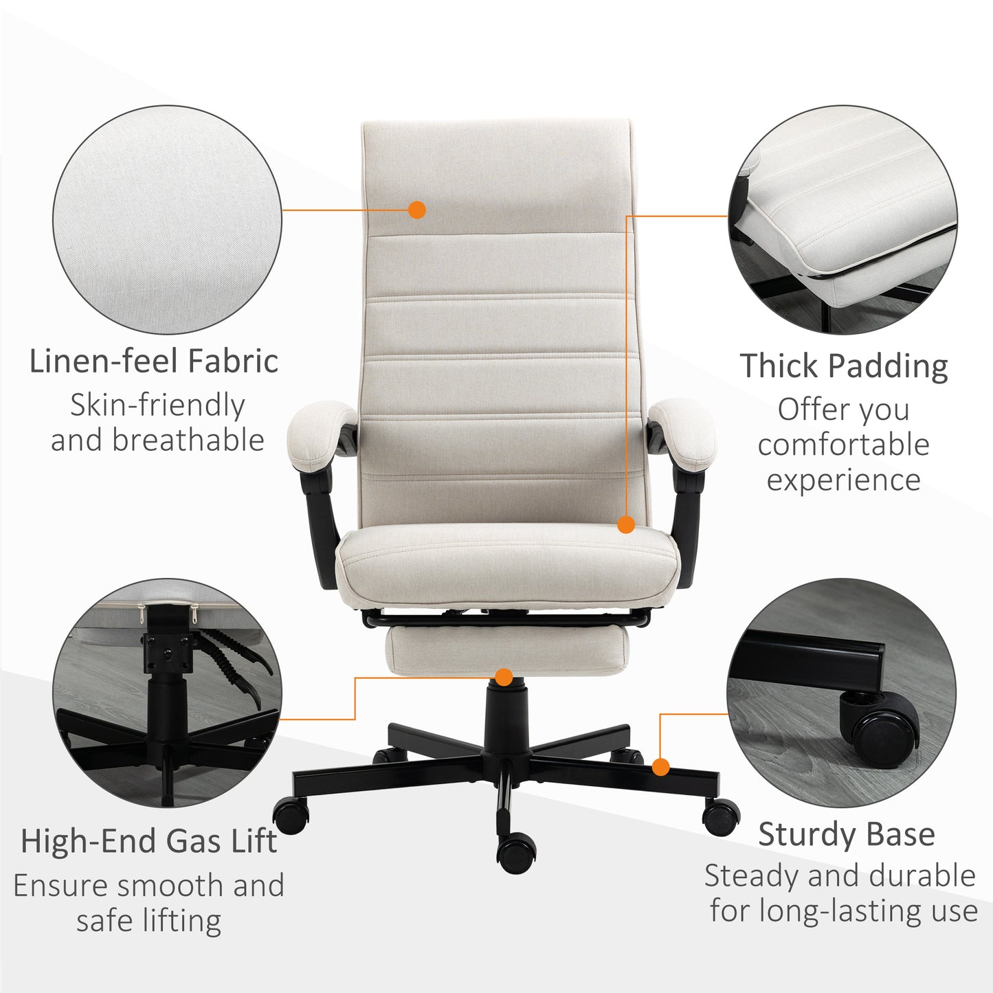 Office Chair, Computer Desk Chair, Fabric Swivel Chair with Adjustable Height and Rolling Wheels for Home Office Work Study