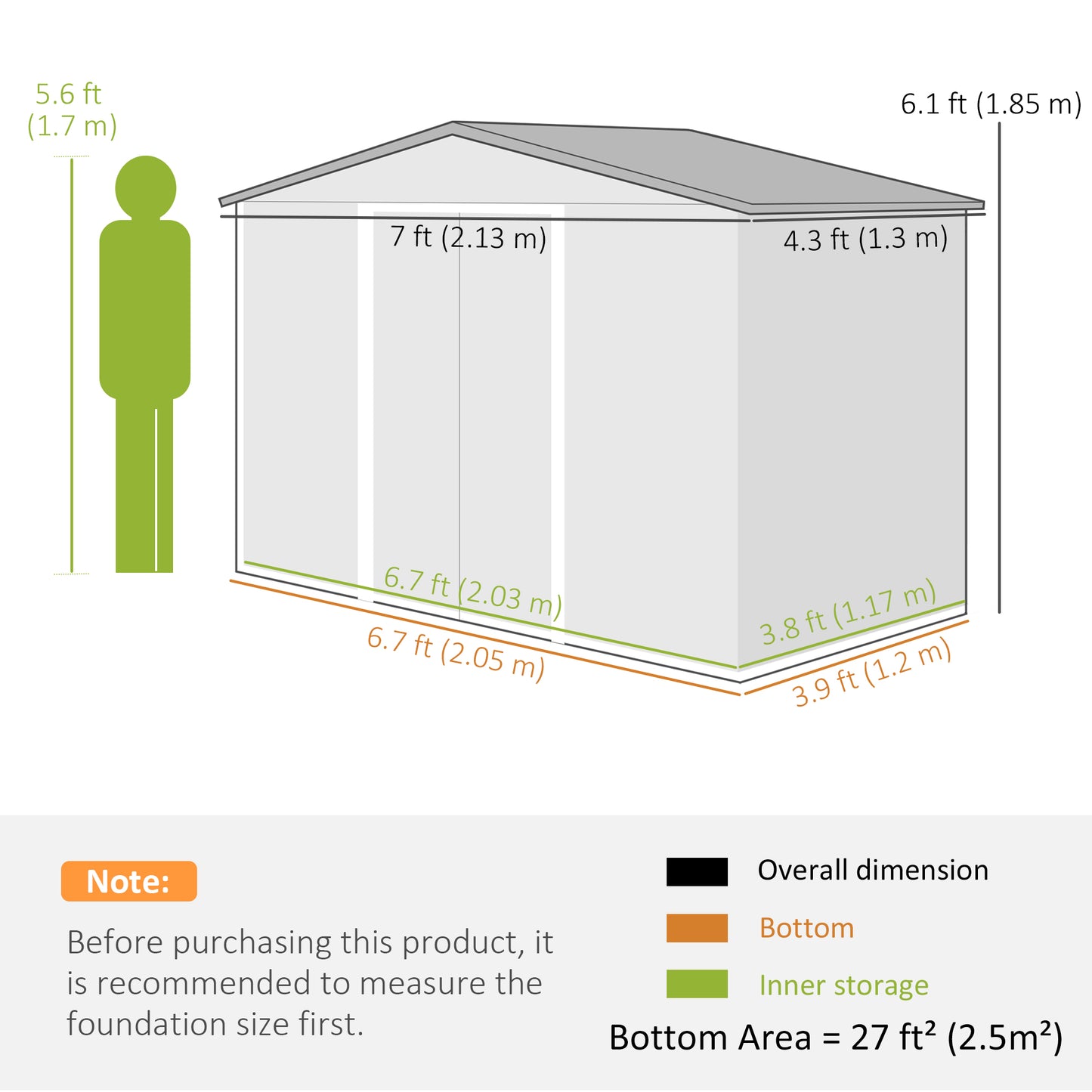 7 x 4ft Metal Garden Shed, Outdoor Storage Tool House with Ventilation Slots, Brown
