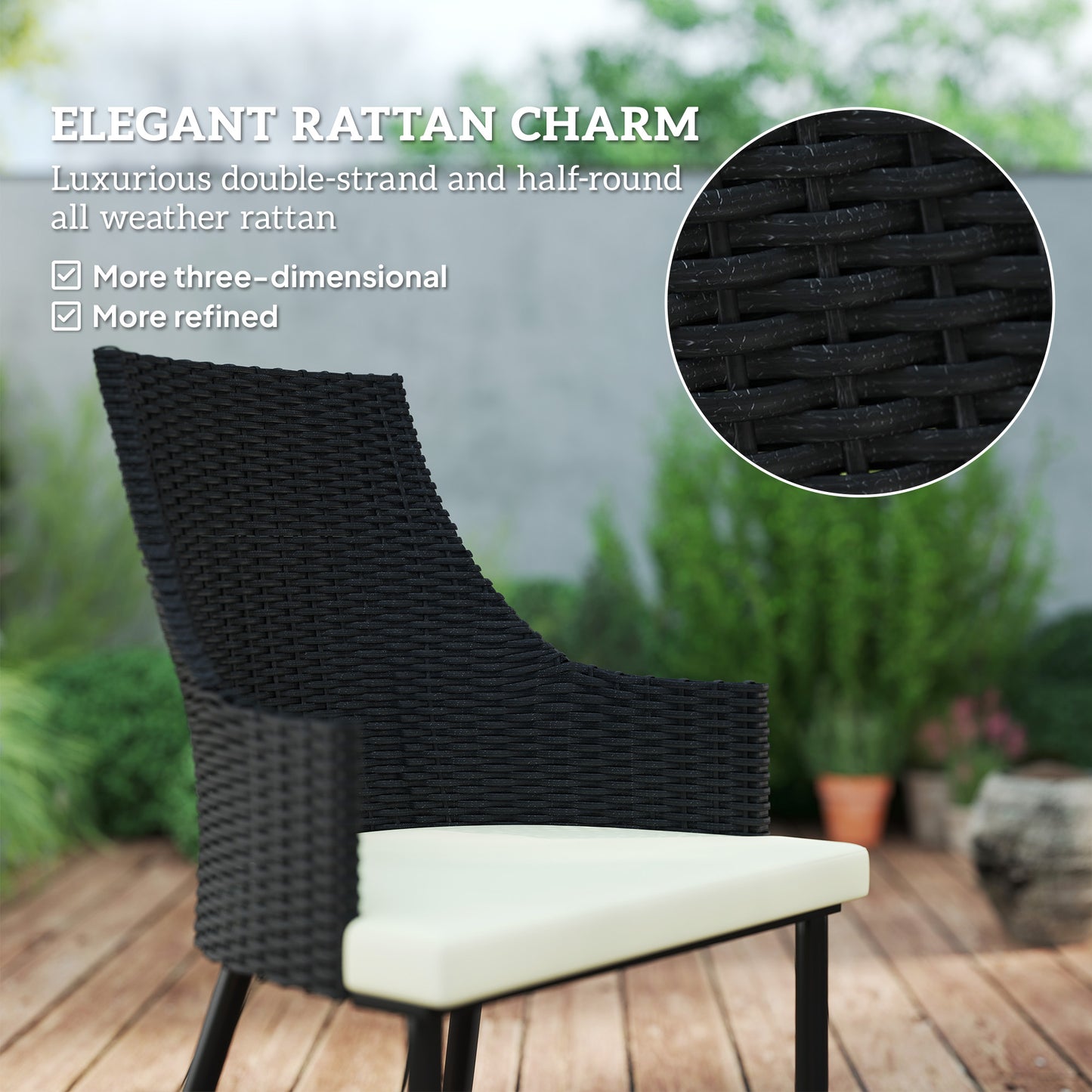 6 Seater Rattan Dining Set with Cushions, Garden Furniture Set with Armchairs, Rectangle Slatted Table Top, Steel Frame