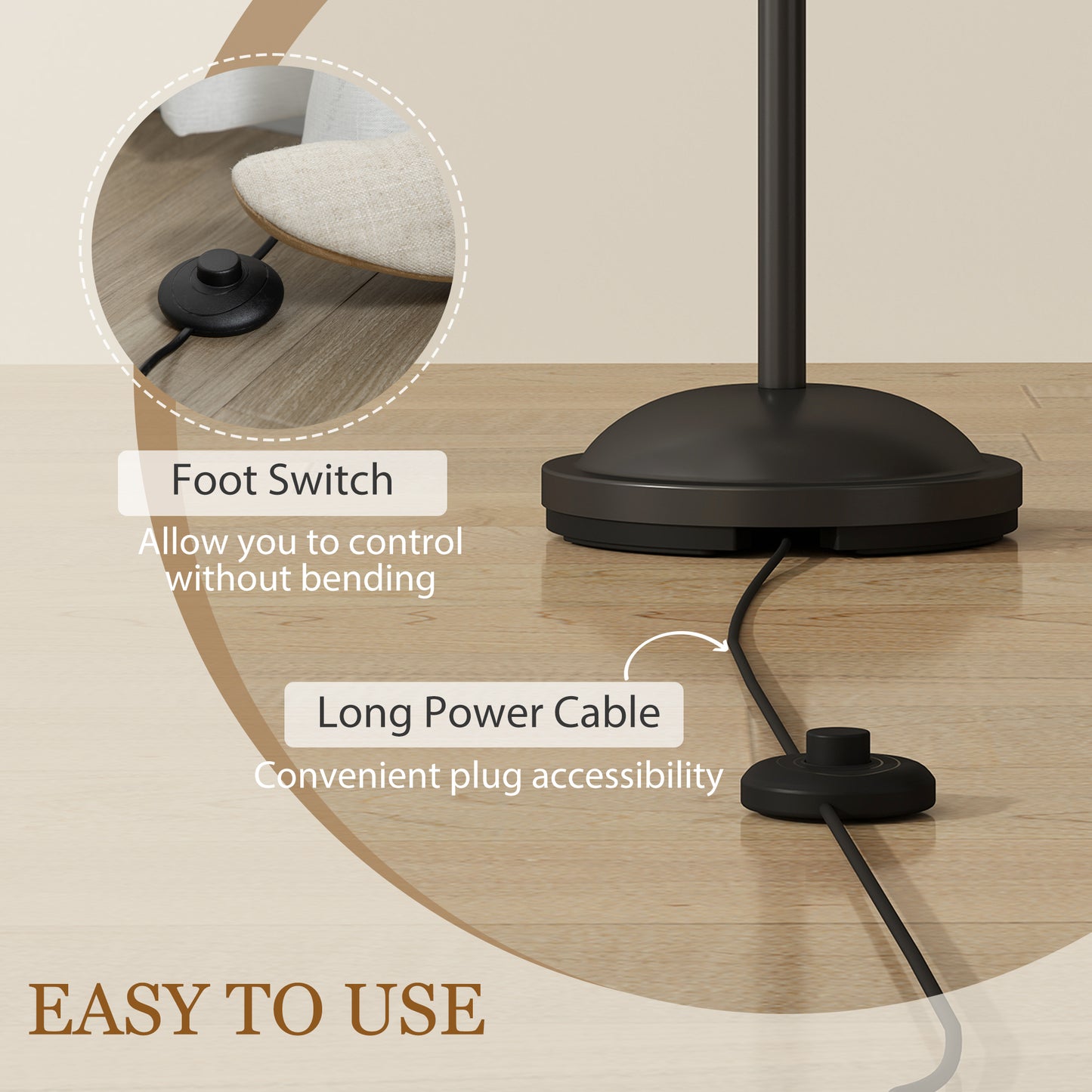 Modern Standing Lamp, 3-Light Upright Floor Lamps for Living Room, Black