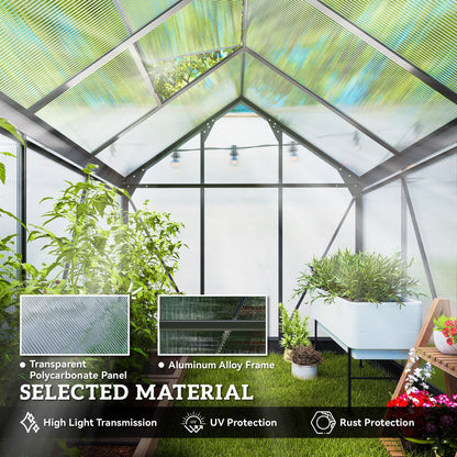 6 x 6ft Polycarbonate Greenhouse, Large Walk in Green House with Slide Door and Window