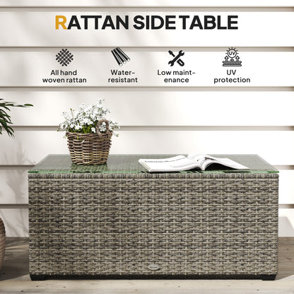 90 x 50cm Glass-Top Rattan Side Table - Dark Grey