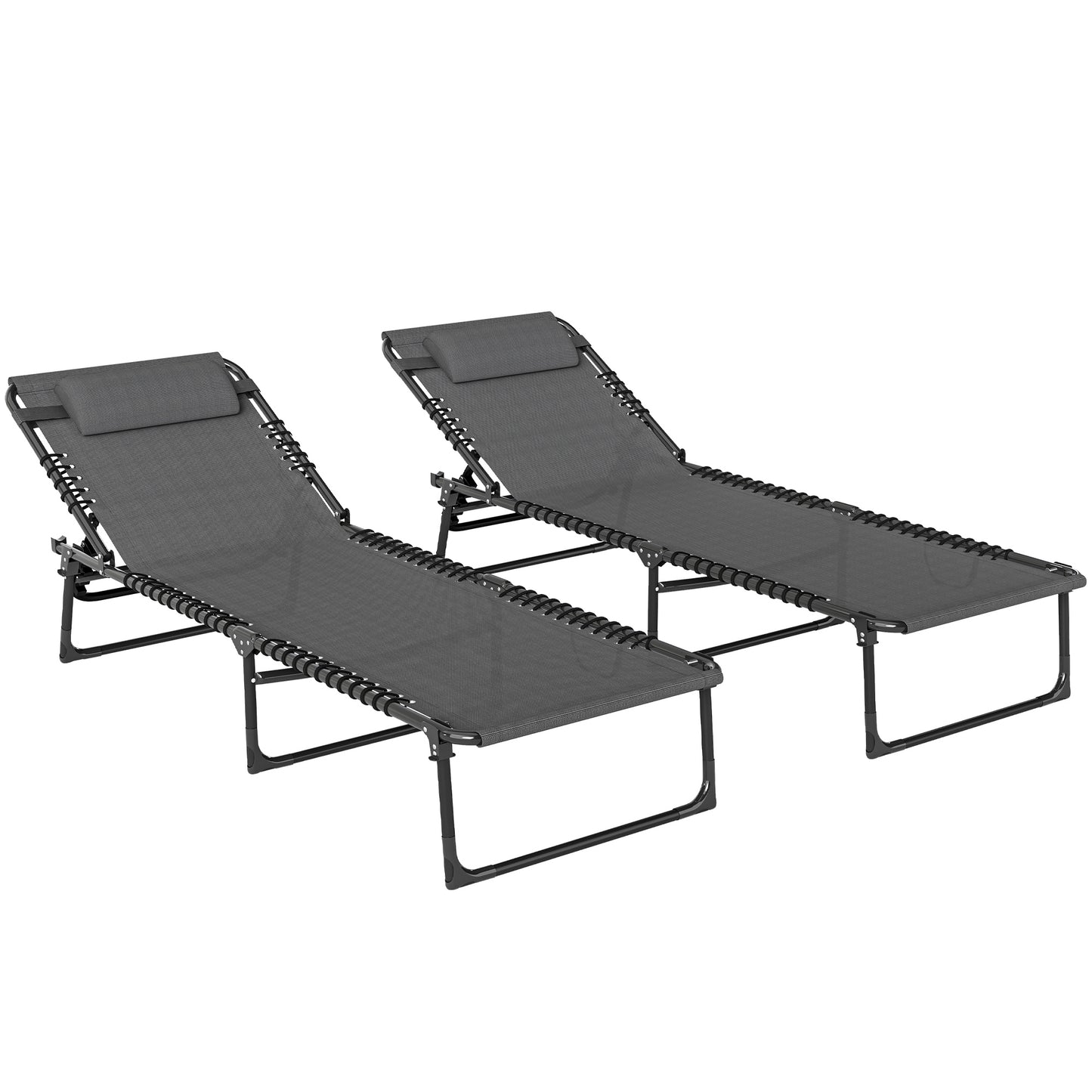 Set of Two Folding Sun Loungers, with Four-Position Backs - Grey