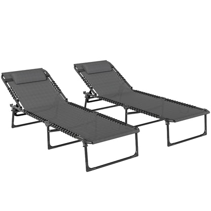 Set of Two Folding Sun Loungers, with Four-Position Backs - Grey