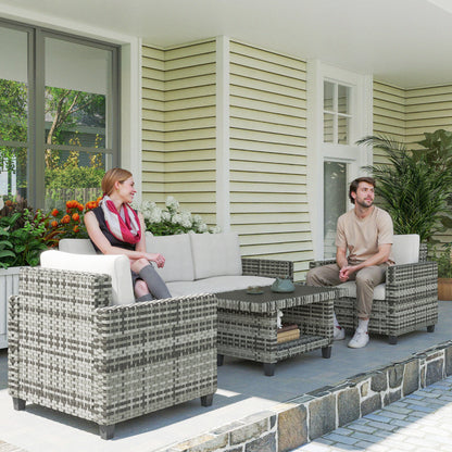 Six-Piece Modular Rattan Sofa Set 5-Seater Garden Furniture Set with Two-tier Table - Light Grey