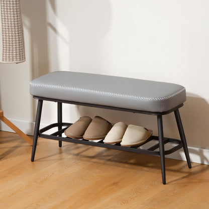 PU Leather Shoe Storage Bench - Grey