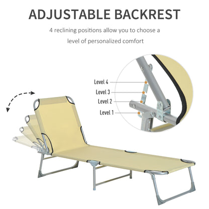 Reclining Sun Lounger Chair Folding Camping Bed with 4-Position Adjustable Backrest
