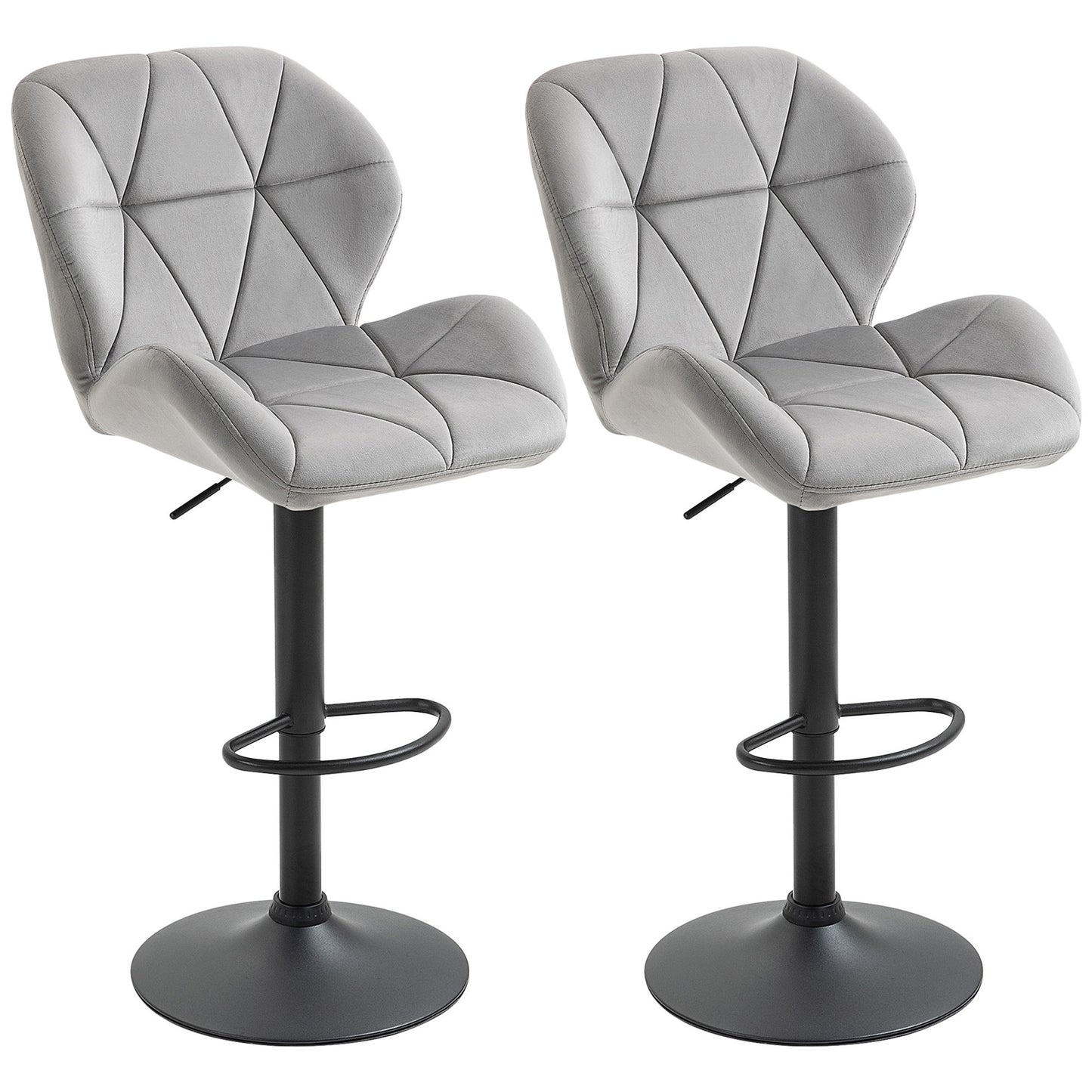 Bar Stools Set Of 2, Luxurious Velvet-Touch Barstools with Metal Frame Footrest Round Base Triangle Indenting Moulded Seat Ad
