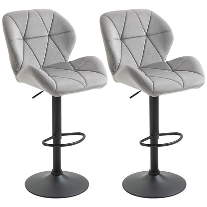 Bar Stools Set Of 2, Luxurious Velvet-Touch Barstools with Metal Frame Footrest Round Base Triangle Indenting Moulded Seat Ad