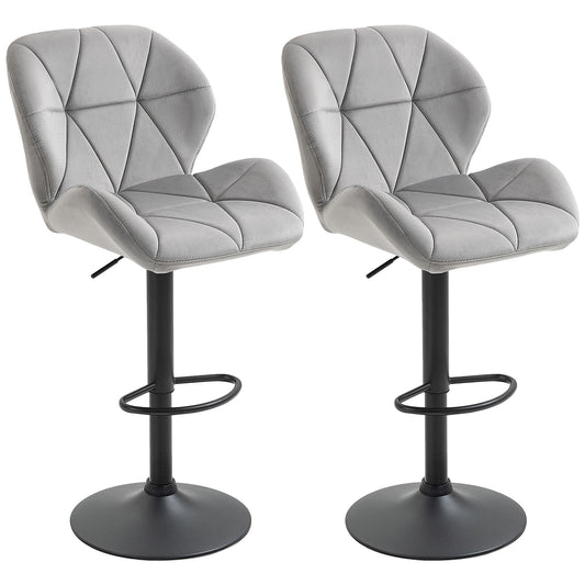 Bar Stools Set Of 2, Luxurious Velvet-Touch Barstools with Metal Frame Footrest Round Base Triangle Indenting Moulded Seat Ad