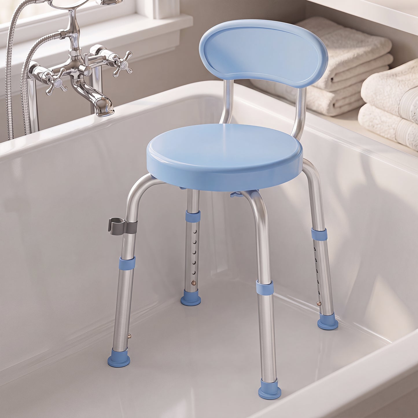 360° Swivel Shower Stool with Aluminium Frame, 5-Level Adjustable Height, Backrest, Non-Slip Shower Chair for Elderly