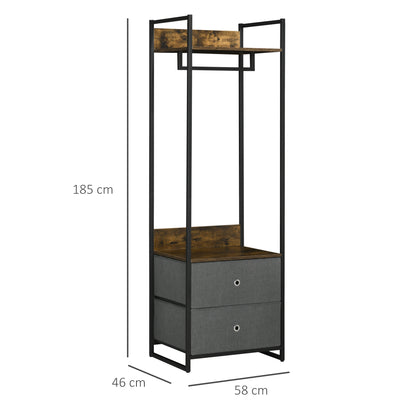 Clothes Rail, Metal Coat Stand, Garment Rack with 2 Fabric Storage Drawers, Single Wardrobe for Bedroom, Hallway