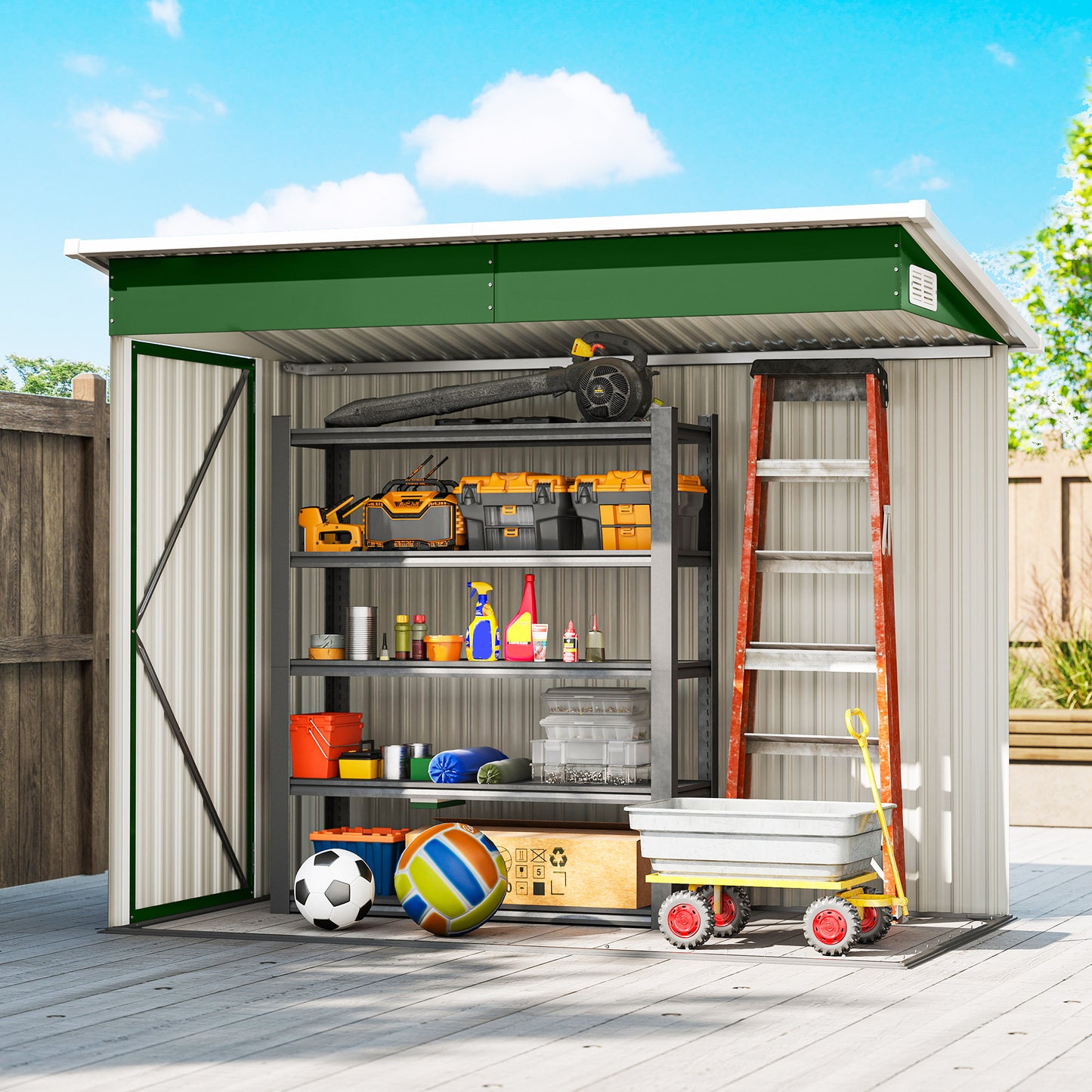 7.5 x 4.3ft Metal Garden Storage Shed, Waterproof Outdoor Shed with Triple Lockable Door, Gloves, Vents, Green