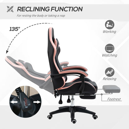 Gaming Chair, Computer Gamer Chair with Reclining High Back, Headrest, Lumbar Support, Footrest, Swivel Wheels, PU Leather