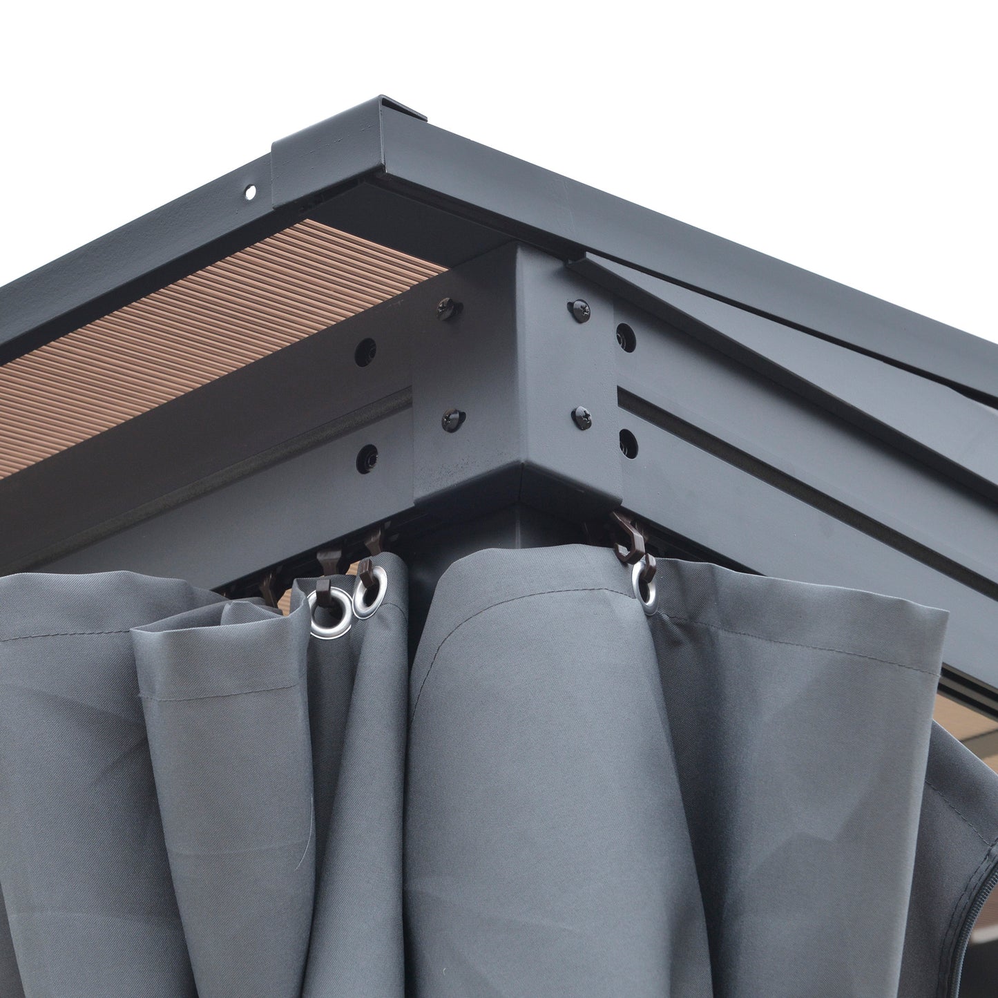 4 x 3(m) Outdoor Hardtop Gazebo with Curtains, Lean to Aluminium Pergola with Polycarbonate Roof