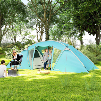 4-6 Man Family Camping Tent w/ 2 Bedrooms and a Living Room, Waterproof Tunnel Tent w/ Sewn In Groundsheet, Doors, Windows