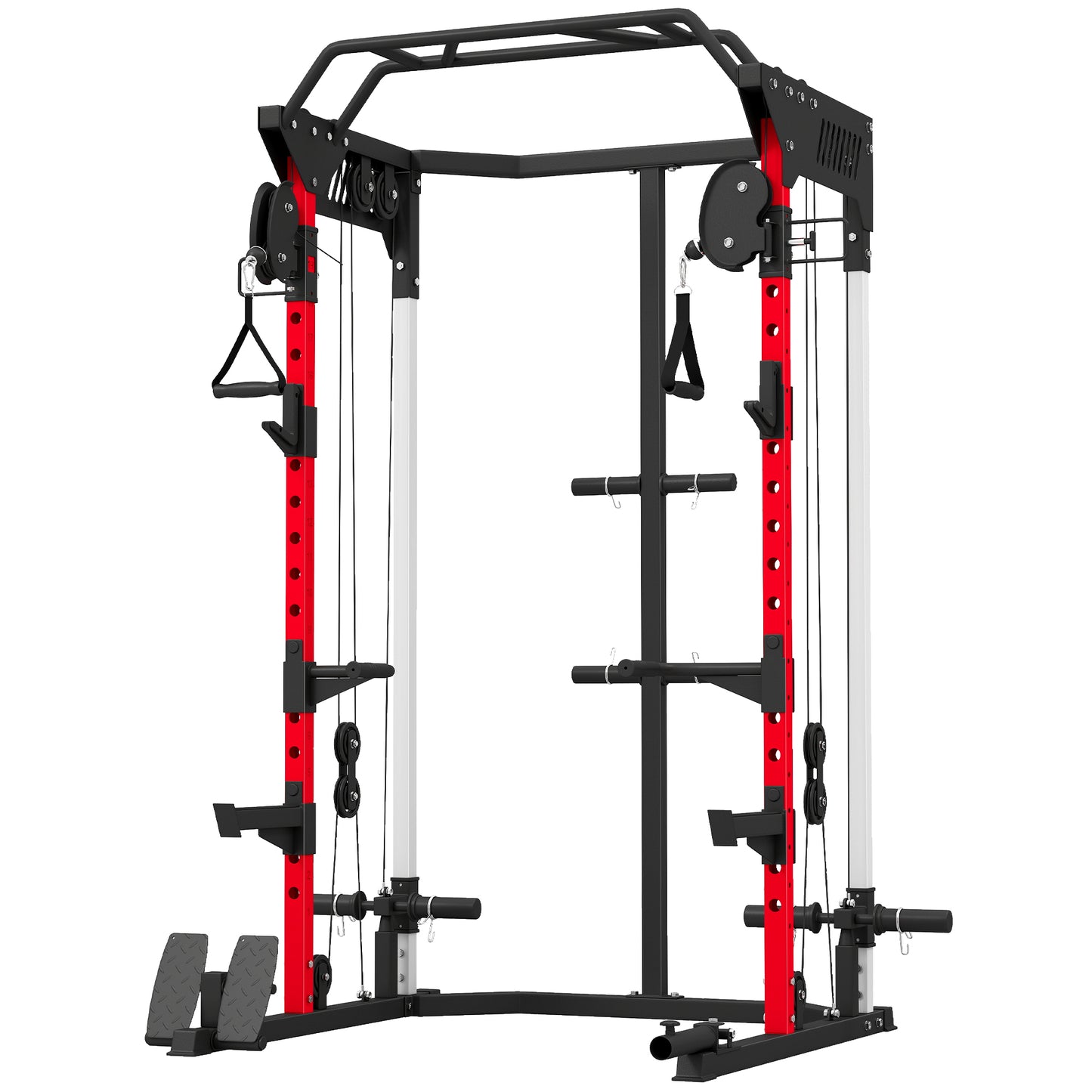 Power Cage, Power Rack with Adjustable Cable Pulley System, Pull-Up Bar, Dip Station, Landmine