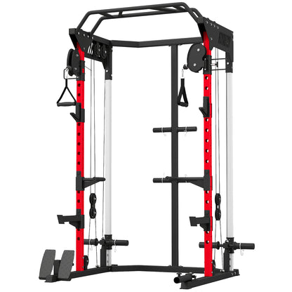 Power Cage, Power Rack with Adjustable Cable Pulley System, Pull-Up Bar, Dip Station, Landmine