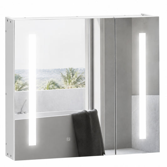 Illuminated Bathroom Mirror Cabinet 650 x 700Hmm LED Bathroom Mirror with Lights Touch Switch, Adjustable Shelf, USB Charge