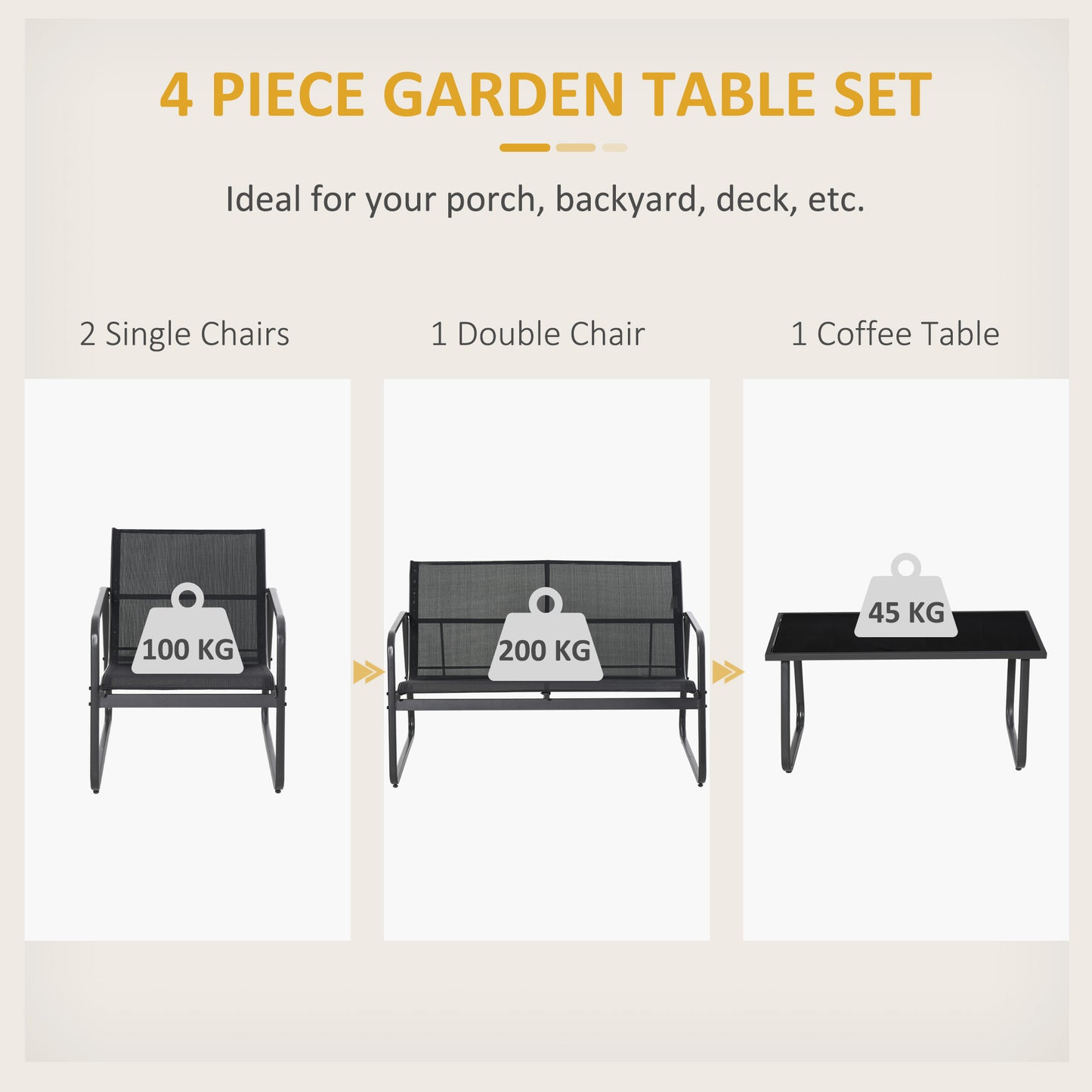 Four-Piece Minimalistic Garden Sofa Set - Black