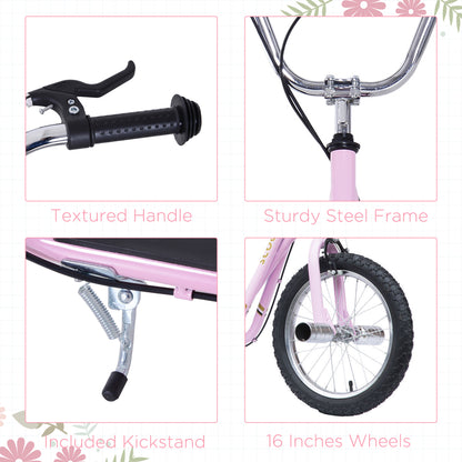 Stunt Scooter, Kids Scooter with 16" Big Wheels, Adjustable Height, Dual Brakes, for Ages 5+ Years, Pink