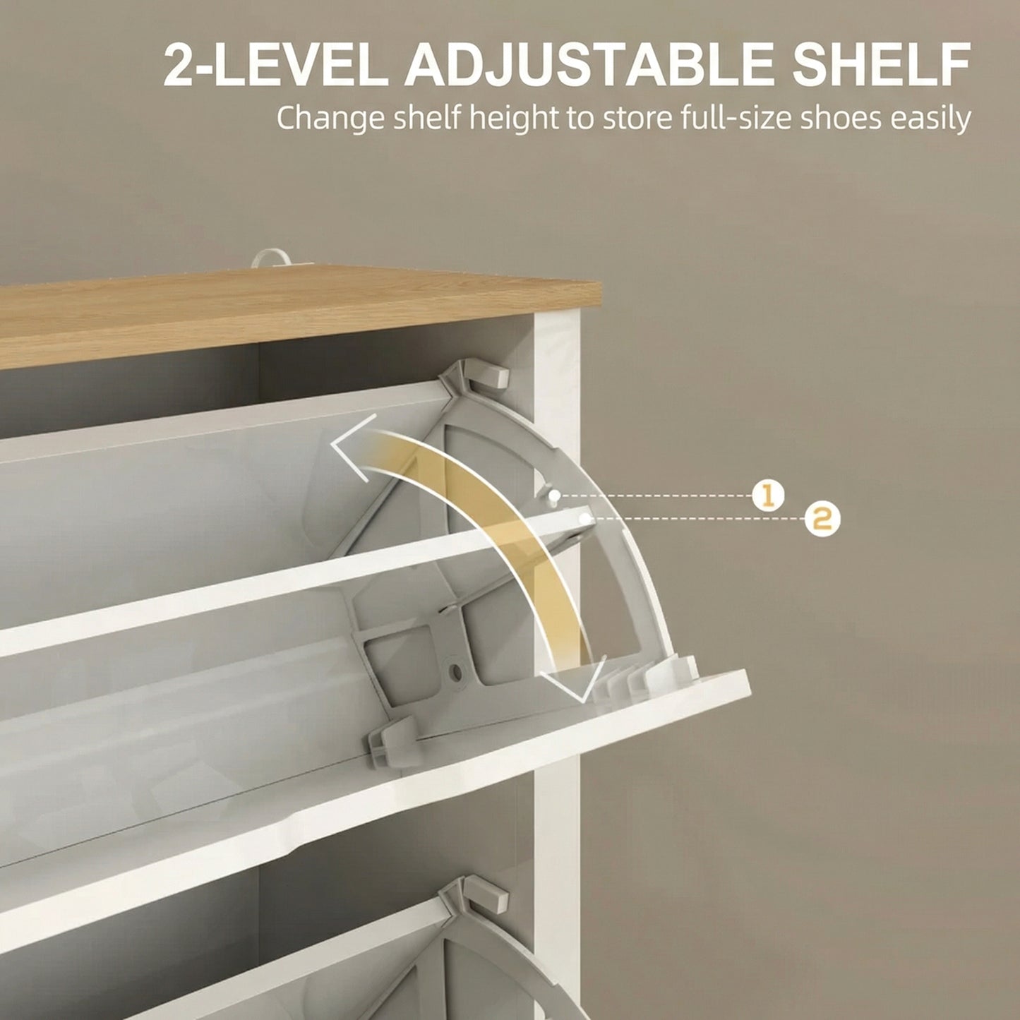 Slim Shoe Cabinet, Narrow Shoe Cupboard with 2 Flip Drawers, Adjustable Shelves for 12 Pairs of Shoes, High Gloss White