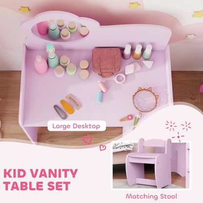Kids Dressing Table with Mirror, Stool, Kids Vanity Table with Shelves, for Ages 3-8 Years, Purple