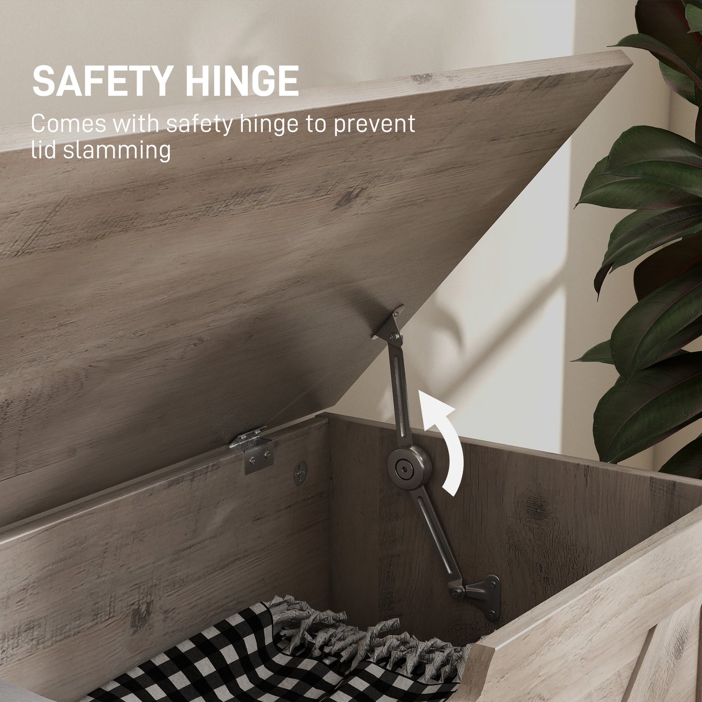 100L Home Storage Box, with Safety Hinge - Grey Wood-Effect
