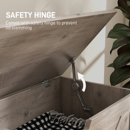 100L Home Storage Box, with Safety Hinge - Grey Wood-Effect