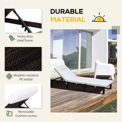 Rattan Sun Lounger, 5-Level Adjustable Garden Lounger Recliner with Cushion and Headrest, Outdoor Reclining Sunbed