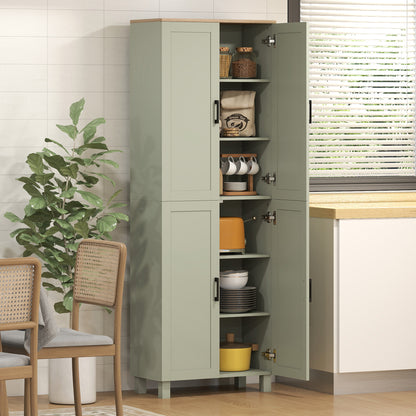 Freestanding Kitchen Cupboard, 4-Door Storage Cabinet with Adjustable Shelves, Modern Kitchen Pantry, 170cm, Green