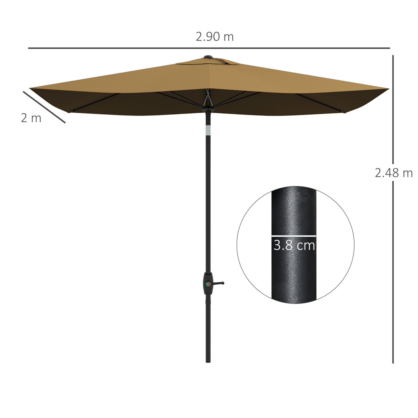 3 x 2 m Garden Parasol Umbrella with Aluminium Pole, UPF 50+ Rectangular Outdoor Table Parasol Sun Shade