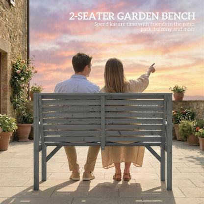 2 Seater Wooden Garden Bench, Slatted Patio Bench with Armrest and Backrest, Outdoor Furniture for Indoor, Balcony