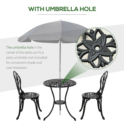 Three-Piece Aluminium Floral Bistro Garden Set - Black