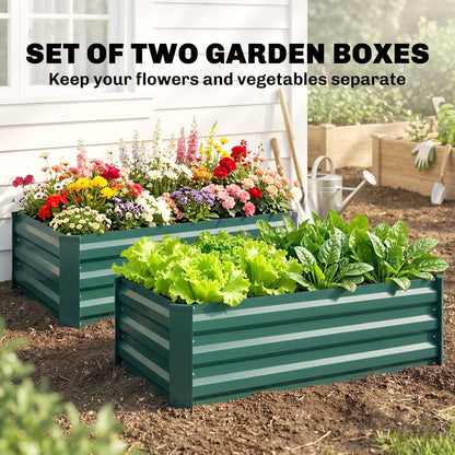 Set of Two 100 x 60cm Steel Planter Boxes -Green