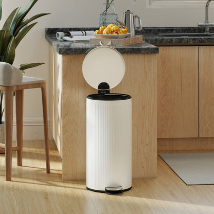 Kitchen Bin, 30 Litre Pedal Rubbish Bin with Removable Bucket, Cream
