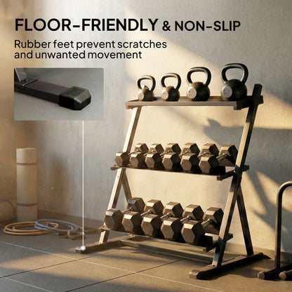 3-Tier Adjustable Dumbbell Rack, Heavy-Duty Weight Rack for Dumbbells, Kettlebells and Multiple Balls