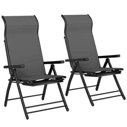 Reclining Garden Chairs Set of 2 with High Back, Retractable Footrest, Dark Grey