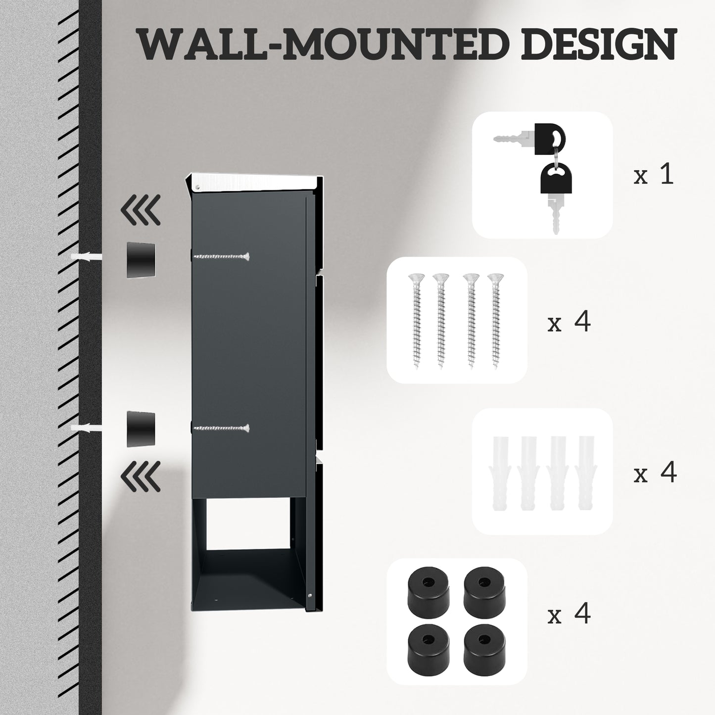 Wall Mounted Post Box with Viewing Window, 2 Lock, Modern Galvanised Steel Mailbox with Copper Core