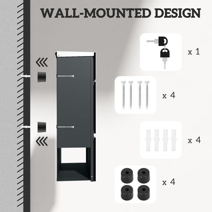 Wall Mounted Post Box with Viewing Window, 2 Lock, Modern Galvanised Steel Mailbox with Copper Core