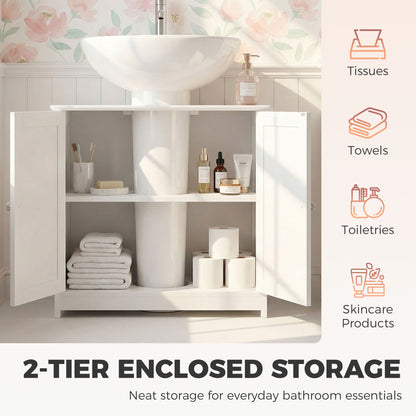 Under Sink Bathroom Cabinet, Freestanding Under Sink Cabinet with 2 Doors and Adjustable Shelf for Basin without or with Pede
