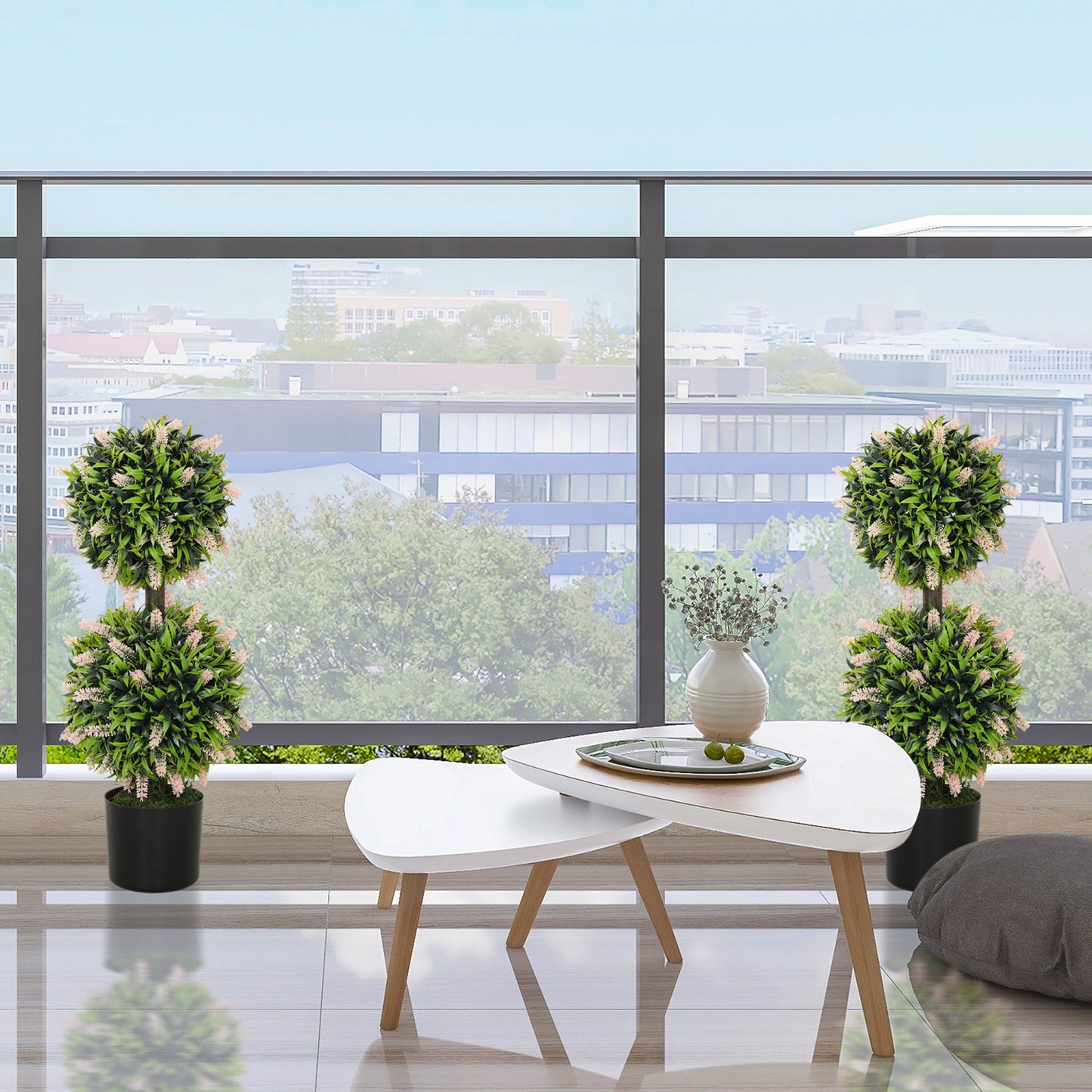 Set of 2 Artificial Plants, Lavender Flowers Ball Trees with Pot, for Home Indoor Outdoor Decor, 70cm